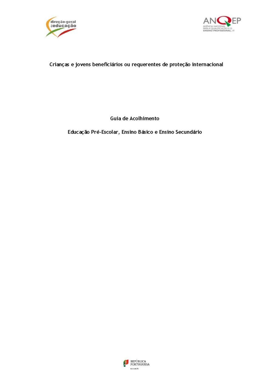 Guia de Acolhimento a Crianças e Jovens Beneficiários ou Requerentes de Proteção Internacional (2020)